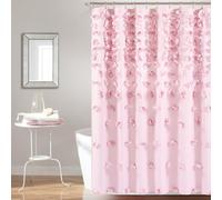Lush Decor Riley Cortina de Ducha, 183 cm de Ancho x 183 cm de Largo, Color Lila, Cortina de Ducha de Lujo con Lazos, Textura Encantadora, Hermoso y Elegante, Accesorio de baño Femenino romántico,