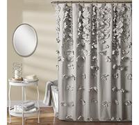 Lush Decor Riley Cortina de Ducha, 72 Pulgadas de Ancho x 72 Pulgadas de Largo, Gris Claro, Cortina de Ducha de Lujo con Lazos, Bonita Textura, Hermoso y Elegante, Accesorio de baño Femenino,