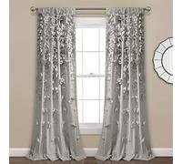 Lush Decor Riley - Cortina de Ventana Transparente con Volantes y Textura para Sala de Estar, Comedor, Dormitorio (Individual), 54 Pulgadas de Ancho x 84 Pulgadas de Largo, Color Gris Claro