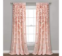 Lush Decor Riley Cortina Transparente con Volantes, Panel de Ventana para salón, Comedor, Dormitorio (Individual) 241 x 137 cm, Rubor, L