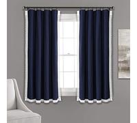 Lush Decor Rosalie - Cortinas de Ventana de Estilo rústico para salón, Comedor, Dormitorio (par), 160 x 137 cm, Azul Marino, 54 x 63 cm