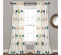 Lush Decor Rowley Birds - Paneles de Cortina de Ventana con Filtro de luz, par, 132 cm de Ancho x 213 cm de Largo, Estampado Floral Multicolor, Cortinas de pájaros caprichosas y Divertidas para