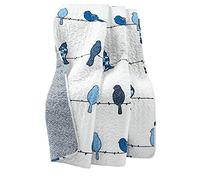 Lush Decor Rowley - Manta Reversible de pájaros, 50 Pulgadas de Ancho x 60 Pulgadas de Largo, Azul Marino, Estampado Floral Colorido de pájaros, Manta Acolchada caprichosa y Divertida para Cama, sofá