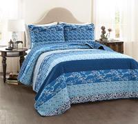Lush Decor Royal Empire - Juego de Cama Reversible de 3 Piezas, diseño de Rayas, tamaño King, Color Azul Marino