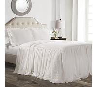 Lush Decor Ruffle Skirt Bedspread Colcha de Falda con Volantes, Poliéster, Blanco, Matrimonio Doble