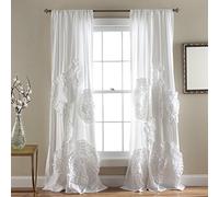 Lush Decor Serena - Panel de Cortina para Ventana, Panel Individual, 54 Pulgadas de Ancho x 95 Pulgadas de Largo, Color Blanco, diseño de Flores fruncidas con Volantes, Cortinas con Volantes para