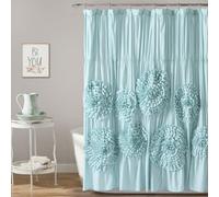 Lush Decor Serena Shower Curtain, 72" W x 72" L, SPA Blue - Ruffled Bathroom Curtain - Blue Fabric Shower Curtains - Coquette Decor