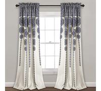 Lush Decor Stripe Medallion Curtains Fabric Mandala Bohemian Damask Print Room - Panel de Ventana (2 Unidades, 95 x 52 cm), Color Azul Marino