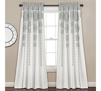 Lush Decor Stripe Medallion Curtains Juego de Paneles de Ventana de Tela con Estampado de Damasco Bohemio para Sala de Estar, Comedor, Dormitorio (par), Poliéster, Gris, W 52" x L 84" (1 Panels)