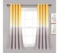 Lush Decor Umbre Fiesta - Par de Cortinas filtrantes de luz para Ventana, 52 Pulgadas de Ancho x 63 Pulgadas de Largo, Amarillo y Gris