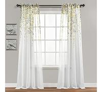 Lush Decor Weeping Flower - Par de Cortinas Transparentes para Ventana, 84 Pulgadas de Largo x 38 Pulgadas de Ancho, Amarillo y Gris