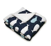 Lush Decor Whale Throw | Ocean Print Fuzzy Blanket-60” x 50”, Navy Manta de Ballena | Cobija Sherpa Reversible con Estampado de Animales oceánicos, 60 x 50 Pulgadas, Azul Marino, Poliéster, 60" x 50"