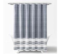 Lush Decor Yarn Dyed Cotton Tassel Fringe Shower Curtain, 72" x 72", Navy Nantucket-Cortina de Ducha con Flecos de algodón teñido, 72 x 72 Pulgadas, Azul Marino, W 9" x L 15" (1 Panels)