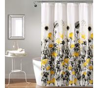 Lush Decor, Yellow and Gray Zuri Flora Shower Curtain-Fabric Watercolor Floral Print Design, 72"" x 72"", 72"" x 72