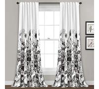 Lush Decor Zuri Flora - Par de Paneles de Cortinas filtrantes de luz, 132 cm de Ancho x 213 cm de Largo, Blanco y Negro