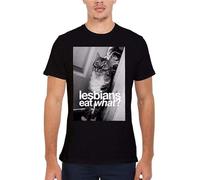 LUSHAOJIANG Lesbians Eat What Pussy Cat Kitten Mens T-Shirt Black Tees Unisex Shirt S
