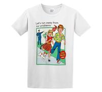 LUSHAOJIANG Lets Run Away from Our Problems Mens T-Shirt White Tees Unisex Shirt 3XL