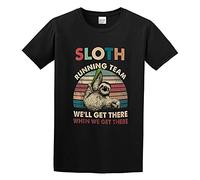 LUSHAOJIANG Vintage Sloth Running Team We'Ll Get There Funny Sloth Mens T-Shirt Black Tees Unisex Shirt L