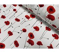 LushFabric Tela de amapola roja con diseño de flores de amapolas para el día del recuerdo, material de cortina para decoración de vestidos, tapicería, lona de 140 cm de ancho (se vende por metro)