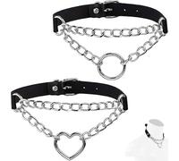 Lushly 2 piezas negro collar punk de piel, piel roca, collar gótico negro para mujer, gargantilla de cuello, clavicula de estilo punk de piel ajustable para fiesta de Halloween en Club, piel + metal,
