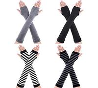Lushly, 4 Pares Guantes Largos de Invierno sin Dedos, Punto Guantes Largos sin Dedos de Mujer,Rayas Blancas Y Negras; Rayas Negras Y Grises; Gris Claro; Negro, 31 x 9 cm/12,2 x 3,54 pulgadas