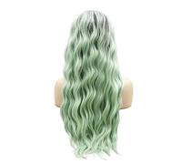 LUSHY BEAUTY Peluca de pelo sintético con encaje frontal, ondulada, larga, 66 cm, raíz oscura, verde claro, degradado, resistente al calor, peluca realista