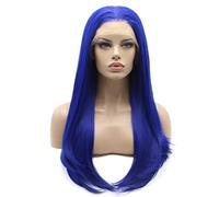 Lushy Peluca sintética de encaje frontal, lacia, larga, de 24 pulgadas, color azul, resistente al calor, de alta densidad, realista