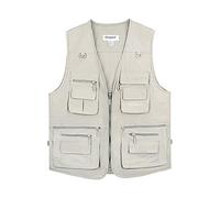 LUSI MADAM - Chaleco para hombre con múltiples bolsillos, color blanco roto, EU 7XL / Asia 10XL