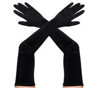 Lusofie 1 par de guantes largos de terciopelo dorado en negro, guantes de ópera para mujer, guantes de fiesta, guantes de noche, longitud del codo, Color negro., 1 Paar lange Schwarz Handschuhe