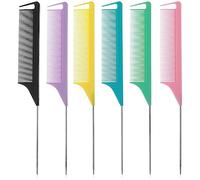 Lusofie 6 Piezas Peine de Cola de Rata Peine de Cola de Rata de Dientes Finos con Peine de Separación de Cola de Aguja de Acero Inoxidable para Peinado Segmentado de Cabello Trenzado (22 cm)