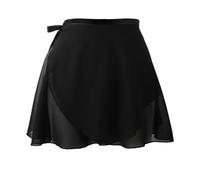 Lusofie Faldas de baile para mujer con lazos elásticos, falda corta de ballet de gasa transparente para mujer, falda envolvente de ballet para mujeres adultas, Negro, Altoa única