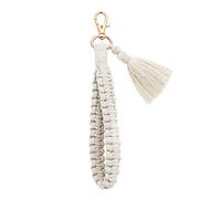Lusofie Llavero de Macramé Llavero Trenzado Bohemio Cordón Corto Colgante de Borla Llavero de Coche para Mujer (Blanco)