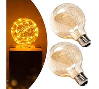 Lustaled E27 LED Bombilla de luz Vintage 1.5W Ahorro de Energía G95 Globo bombilla de Luz de Hada Retro Ámbar Cristal Bombilla de Luz Decorativa Blanco Cálido 2200K, AC220-240V, No regulable-2Piezas