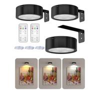 Lustaled Luces para Cuadros Inalámbricas con Mando a Distancia, Lámparas LED Magnéticas con Temporizador, Regulables y 3 Temperaturas de Color para Vitrinas, Arte, Diana(Pilas no incl.), 3 Piezas