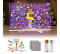 Lustaled Tablero de dibujo LED, tablero acrílico con luz LED para garabatos con bolígrafo de 7 colores, 30 x 20 cm con soporte, tablero mágico de mensajes de escritura LED para niños, tablero de notas