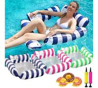 LUSTERMOON Paquete de 3 flotadores de piscina para adultos, flotadores inflables 4 en 1, hamaca de agua multiusos con portavasos (azul marino, rosa, verde)