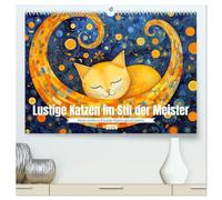 Lustige Katzen im Stil der Meister (hochwertiger Premium Wandkalender 2026 DIN A2 quer), Kunstdruck in Hochglanz: Jeden Monat ein fröhliches Katzenbild für Kunstliebhaber