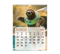 Lustiger Tierkalender 2026 - 8,27 x 11,02 Zoll Ski-faultieer-Kunst-Wandkalender | 12-Monatsplaner aus Papier für den Arbeitsplatz, Wohnheim, Apartment, Haus, Schlafzimmer, Wohnzimmer, Kindergarten, Ge