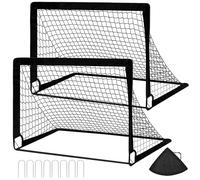 LustLocke 2 Piezas Porteria Futbol Niños, 120 x 90 x 90cm, Porterias de Futbol Plegable para Jardin, con Red de Nailon, Bolsa de Almacenamiento, Varilla de Fibra de Vidrio, 8 Clavos en Forma de U