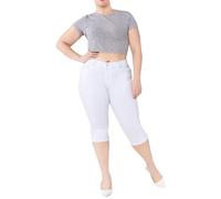 Lusty Chic Mujer de Talla Grande Bermudas Vaqueras - Cintura Alta, Estilo Crop, Cómodas y A la Moda (50, Blanco)