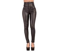 Lusty Chic Pantalón Cuero Mujer Tiro Alto Skinny Fit con Bolsillos Funcionales - Estilo Elegante y Moderno (3XL, Negro)