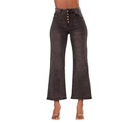 Lusty Chic Pantalones Anchos Mujer - Cintura Alta Vaqueros Rectos de para Vaqueros Jeans Acampanados de Cintura Alta Estilo Años 70 para Pantalones (M, Gris Oscura)