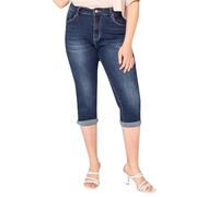Lusty Chic Pantalones Talla Grande Mujer 3/4 Cintura Alta Vaqueros Verano Capri - Cintura Alta 3/4 Pantalon Mujer Verano (4XL, Azul Oscuro)