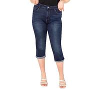 Lusty Chic Pantalones Talla Grande Mujer 3/4 Cintura Alta Vaqueros Verano Capri - Cintura Alta 3/4 Pantalon Mujer Verano (5XL, Azul Crudo)
