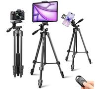 Lusweimi 153 CM iPhone trípode para iPad, trípode de cámara para teléfono con Soporte de teléfono 2 en 1 para teléfono/Tableta/Webcam/Gopro/Todas Las cámaras, trípode con Bolsa de Transporte