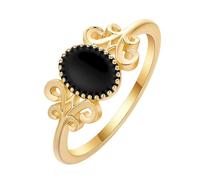 LUTAKU Anillo ovalado chapado en oro con circonita negra, diseño vintage de pergamino, joyería de moda diaria para mujer