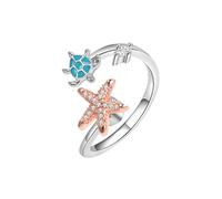 LUTAKU Anillo para ansiedad, tortuga marina y estrella de mar, anillo giratorio para aliviar el estrés, anillo abierto ajustable, joyería para mujeres e hijas, Metal