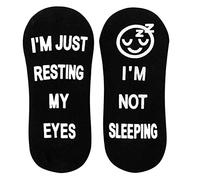 LUTAKU Calcetines para hombre 9-11, coloridos calcetines de algodón con texto en inglés "I m Not Sleeping I m Just Resting My Eyes", calcetines divertidos para hombres y mujeres, regalos divertidos y
