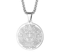 LUTAKU Collar con colgante de calendario maya azteca para hombres, mujeres y niños, acero inoxidable 316L, amuleto hip hop, cadenas de joyería para hombres, Acero inoxidable, No es una piedra preciosa