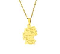 LUTAKU Collar con colgante de mapa de Alemania y ciudades para mujeres y hombres, cadena con colgante de mapa de Alemania, accesorios de joyería de mapa de acero inoxidable, Acero inoxidable